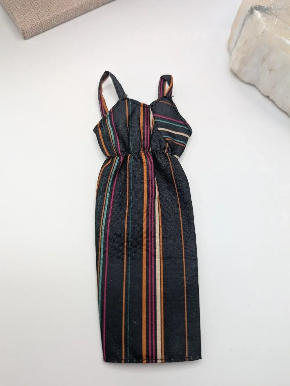Fashion Doll Striped Sundress Black Multi-Color Spaghetti Strap Dress Barbie
